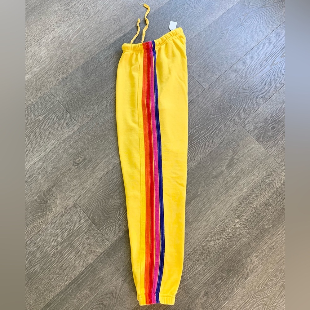 NWT Aviator Nation Bright Yellow 5 Stripe Sweatpants